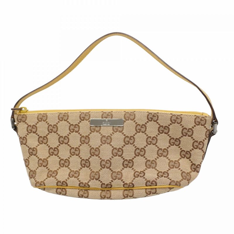 Gucci Handbag GG Canvas 07198 Canvas Brown Yellow Silver Hardware Women
