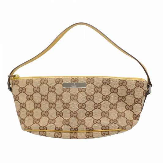 Gucci Handbag GG Canvas 07198 Canvas Brown Yellow Silver Hardware Women