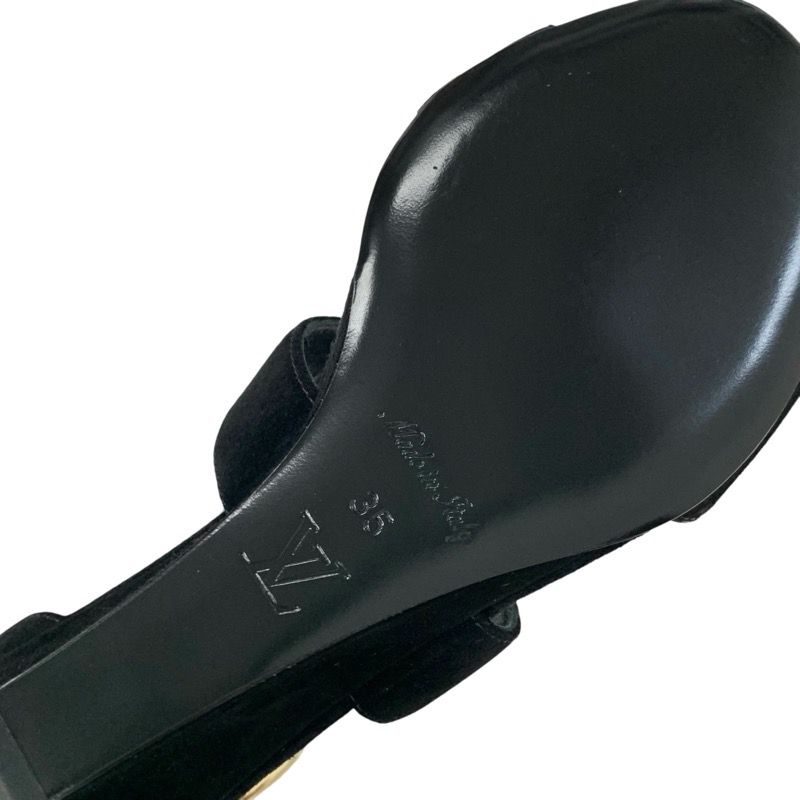 Louis Vuitton Horizon Line Sandals Shoes Suede Black Gold Lvhardware Wedge Sole