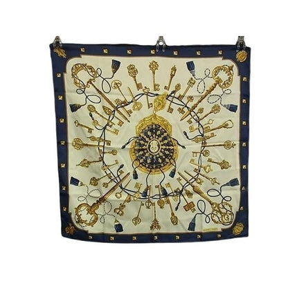 Hermes Scarf Carre 90 LES CLES Key Pattern Multicolor 100% Silk Large