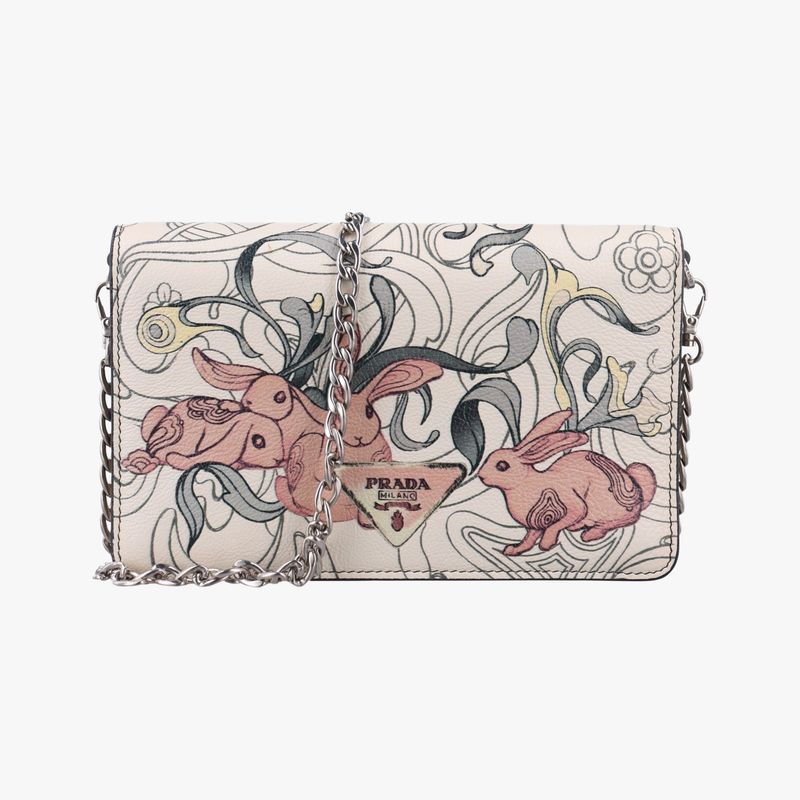 Prada Rabbit Print Multicolor Leather 62 D