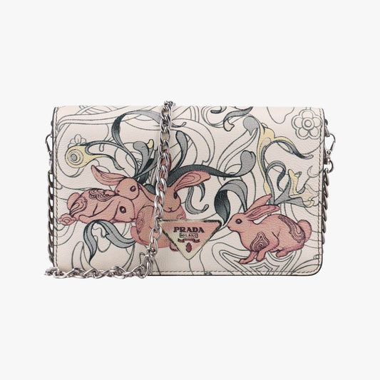 Prada Rabbit Print Multicolor Leather 62 D