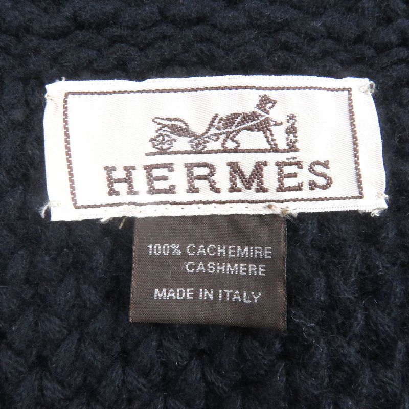Hermes 100% Cashmere Cable-knit Knit Scarf Snood Winter Wear Dark