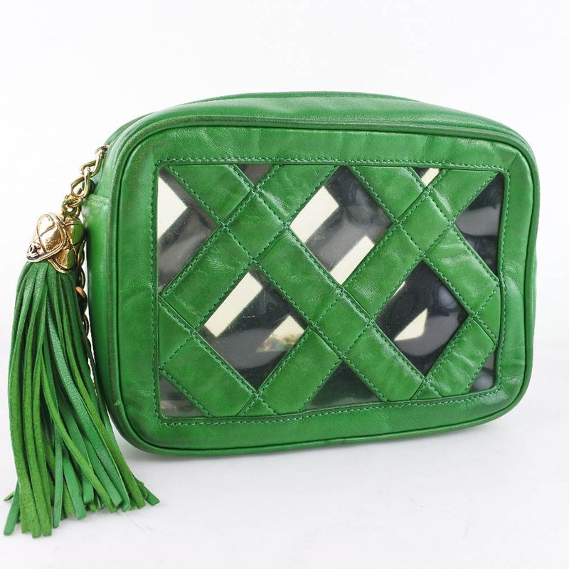 Chanel Chain Shoulder Fringe Lambskin Green Women's Shoulder Bag