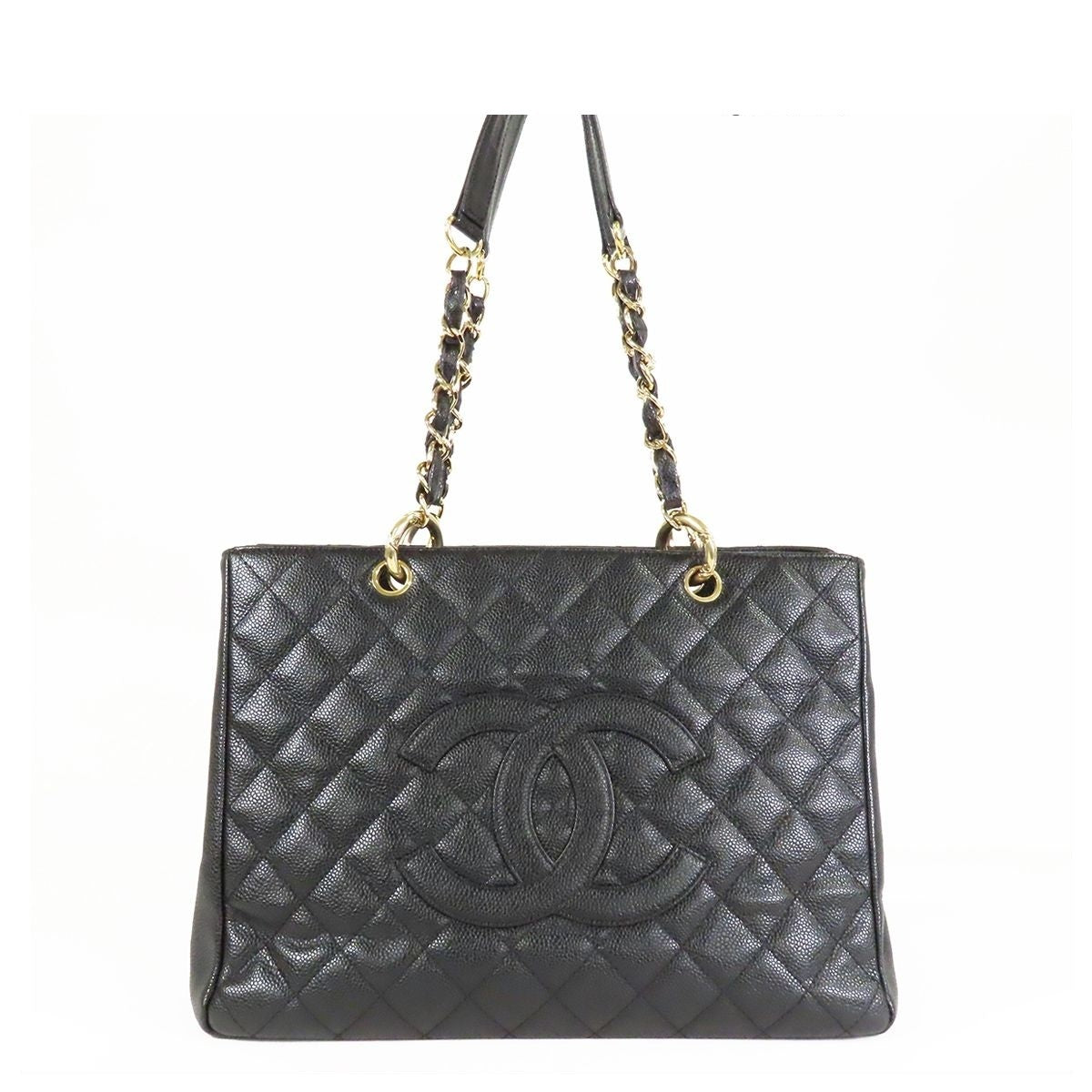 Chanel Grand Shopping Tote Bag GST Black Gold Caviar Leather