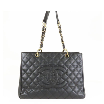 Chanel Grand Shopping Tote Bag GST Black Gold Caviar Leather