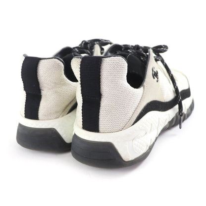 Chanel CC Logo Leather Lace Up Mesh Sneakers Off White 41 — view 2