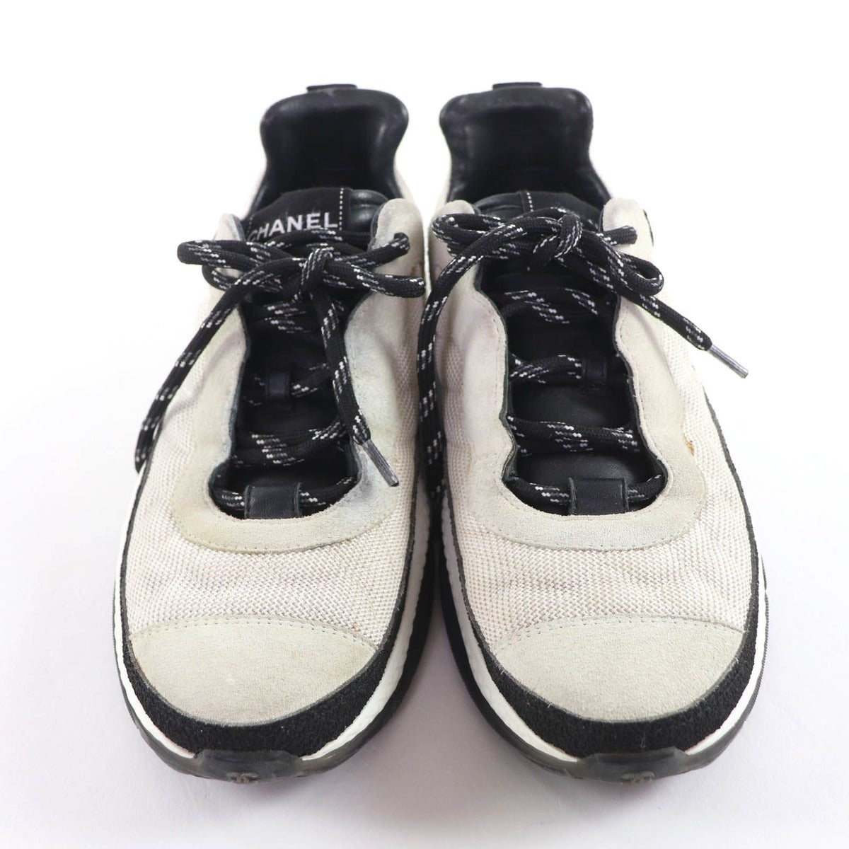 Chanel CC Logo Leather Lace Up Mesh Sneakers Off White 41 — view 3