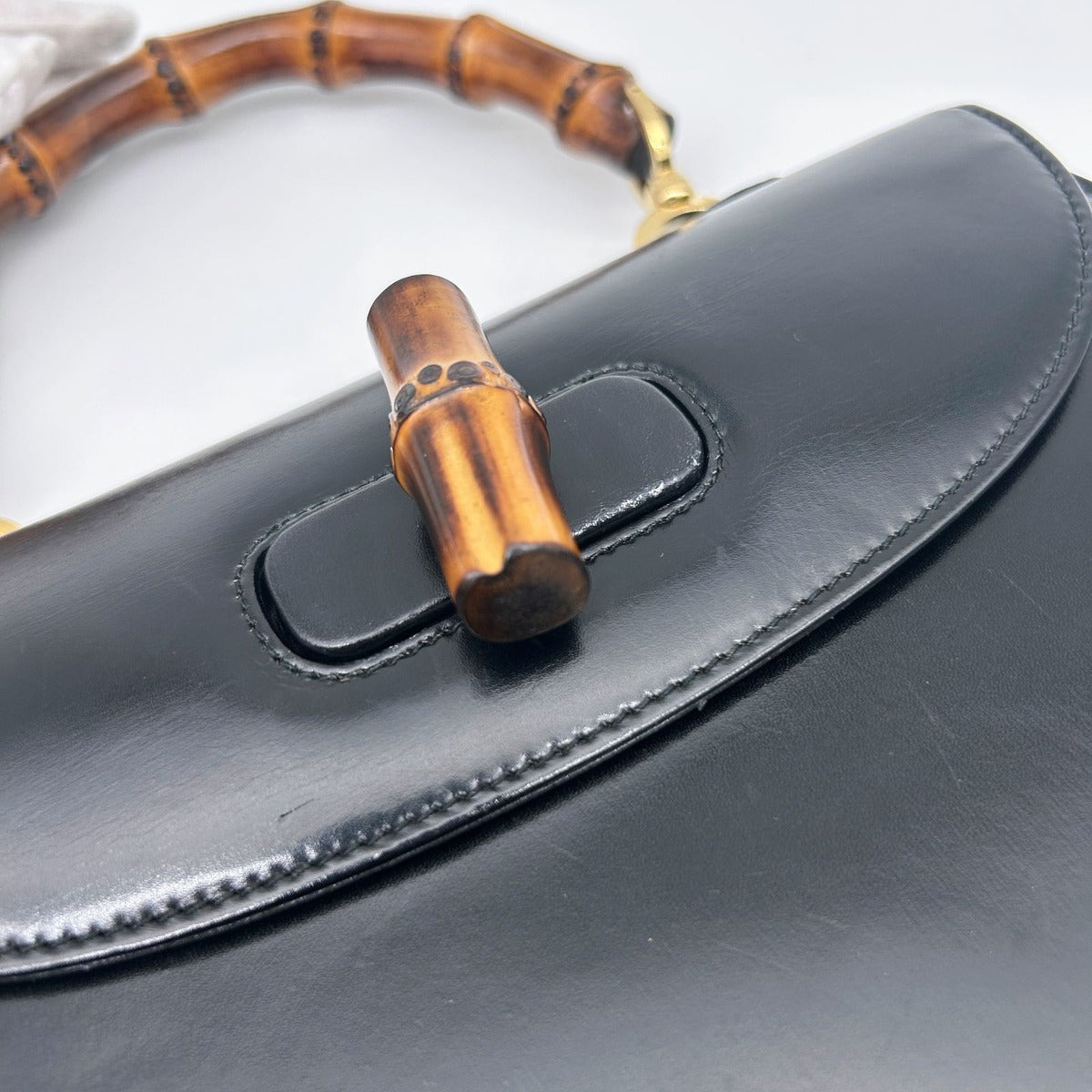 Gucci Bamboo Mini Shoulder Bag 2-Way Calf Leather Black Gold — view 14