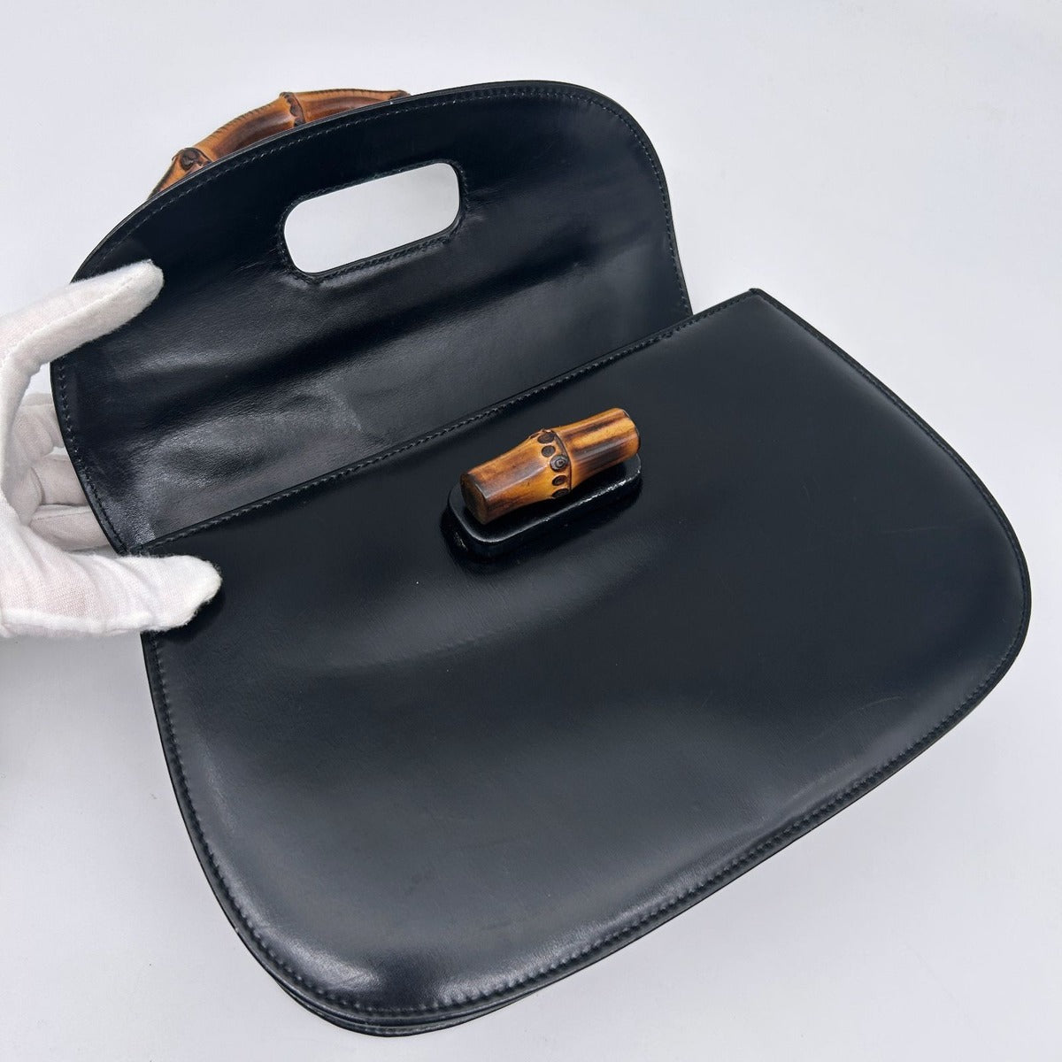 Gucci Bamboo Mini Shoulder Bag 2-Way Calf Leather Black Gold — view 15