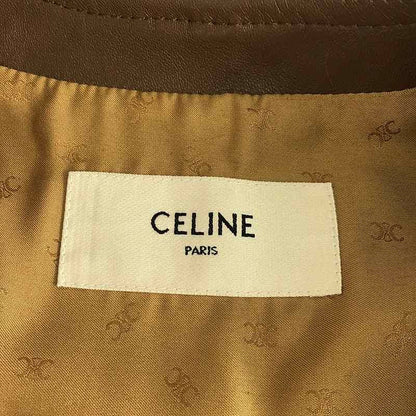 Celine Leather Biker Jacket Sheepskin Lamb Leather Triomphe Gold Button