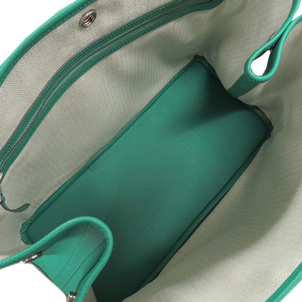 Hermes Garden Party PM Tote Bag Vaux Epson Vert Jade Silver Hardware Green