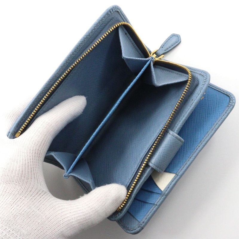 Prada Saffiano Astrale Light Blue Women's Fold Wallet