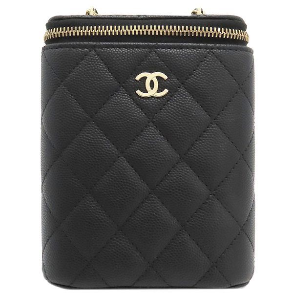 Chanel Shoulder Bag Matelasse Small Vanity Bag Caviar Skin Black Gold Hardware