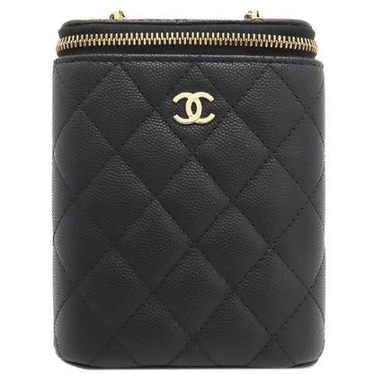 Chanel Shoulder Bag Matelasse Small Vanity Bag Caviar Skin Black Gold Hardware