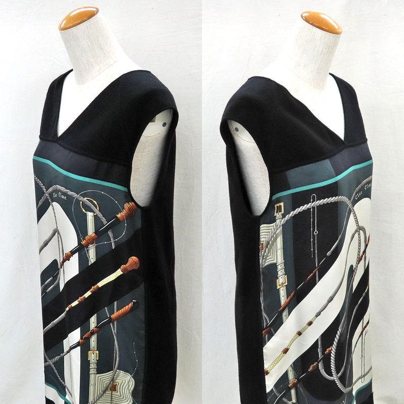 Hermes One Piece Twill Lane No-sleeve 36 Wool Cashmere Silk Black