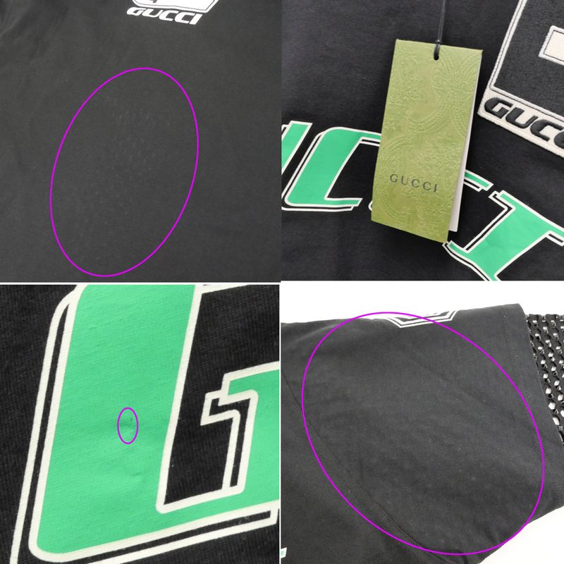 Gucci Layered Logo Long Sleeve T-shirt M Size Black Patch Sequin Long