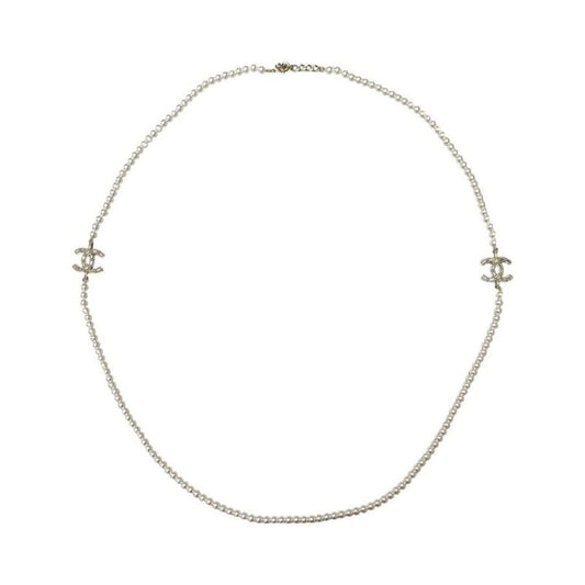 Chanel Long Necklace Coco Mark Rhinestone Pearl 2024 Gold Hardware