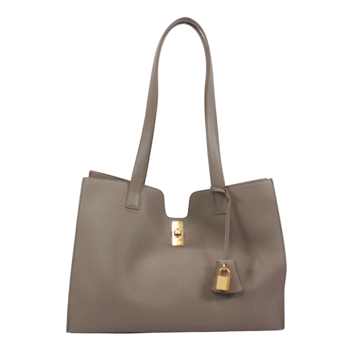 Celine Cabas 16 Leather Gray Beige Tote Gold