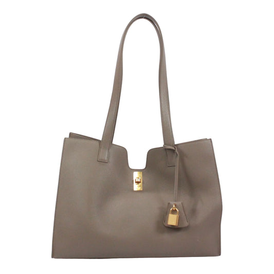 Celine Cabas 16 Leather Gray Beige Tote Gold