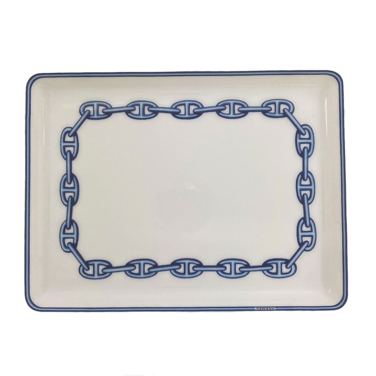 Hermes Chaine D'ancre Square Plate Pottery Shoulder Bag White Blue