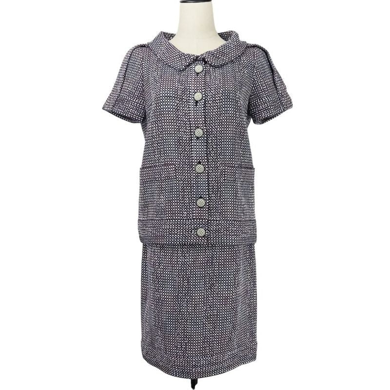 Chanel Tweed Jacket Skirt Set Suit Size 38 Purple 09P