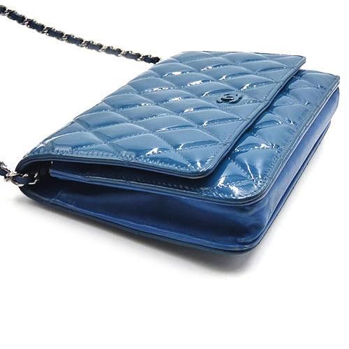 Chanel Matelasse Chain Wallet Enamel Blue Shoulder Bag Silver