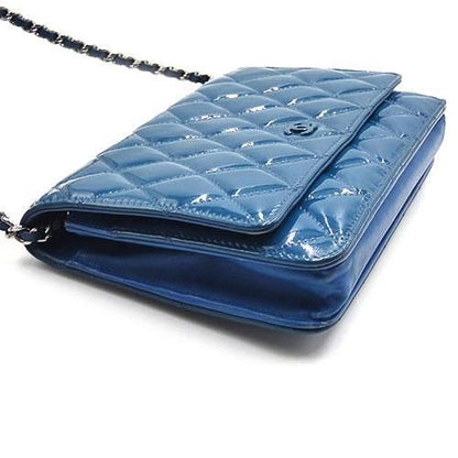 Chanel Matelasse Chain Wallet Enamel Blue Shoulder Bag Silver
