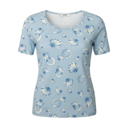 Celine Marine Pattern Short Sleeve T-Shirt Crew Neck Top All Over Elastic