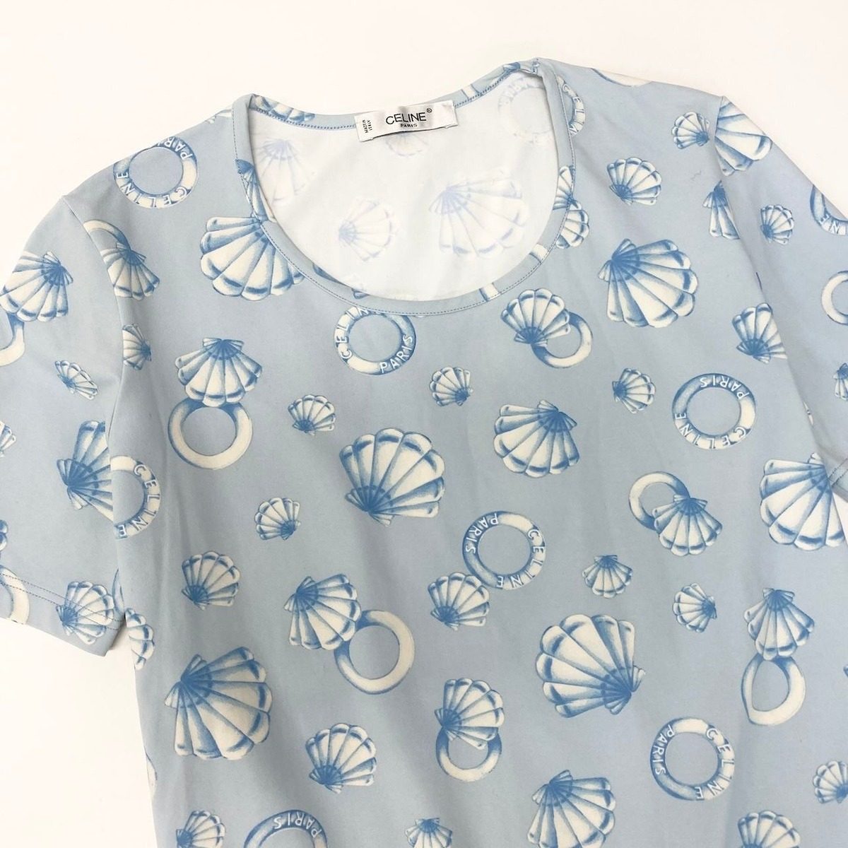 Celine Marine Pattern Short Sleeve T-Shirt Crew Neck Top All Over Elastic — view 4