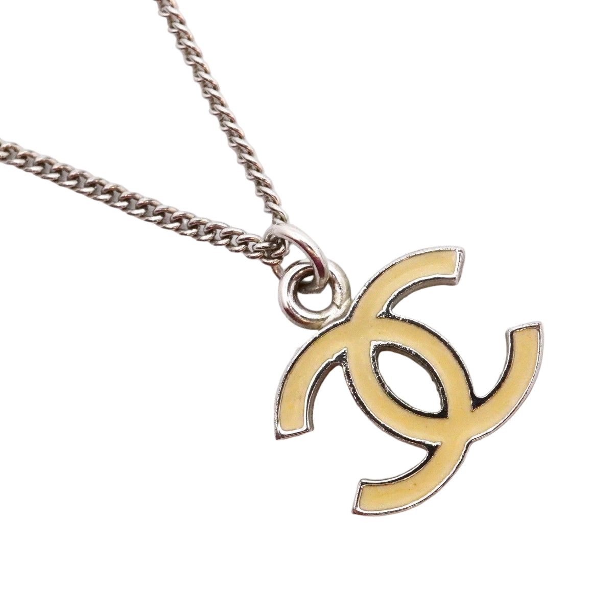 Chanel Necklace CC Logo Metal Silver White — view 2