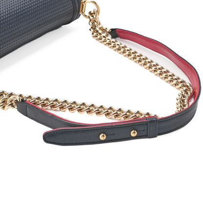 Chanel Boy Chanel Perforated Design Chain Shoulder Lamb Skin Navy And Red Large