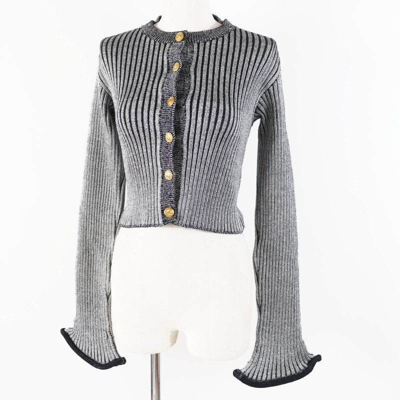Louis Vuitton 22SS Trumpet Sleeve Cardigan Black Gray M With Box Made In Italy