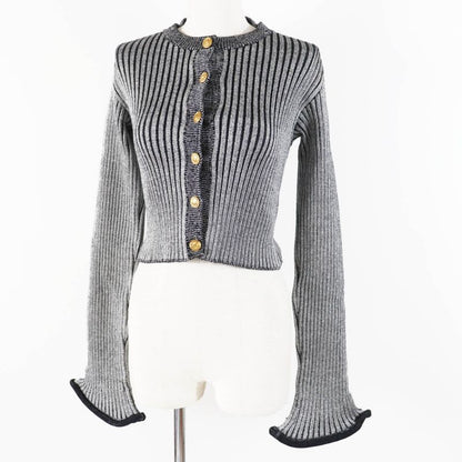 Louis Vuitton 22SS Trumpet Sleeve Cardigan Black Gray M With Box Made In Italy