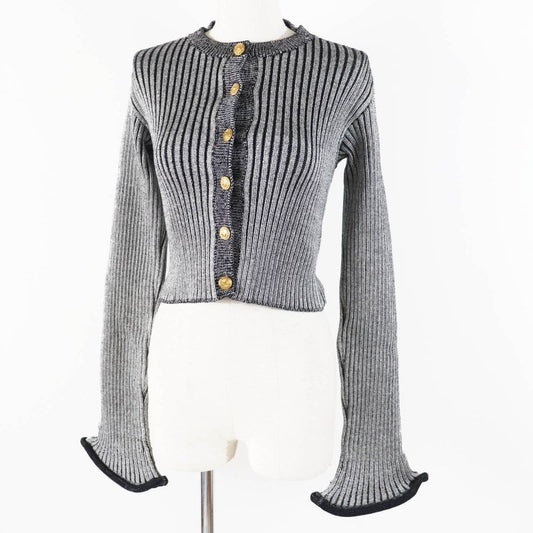 Louis Vuitton 22SS Trumpet Sleeve Cardigan Black Gray M With Box Made In Italy