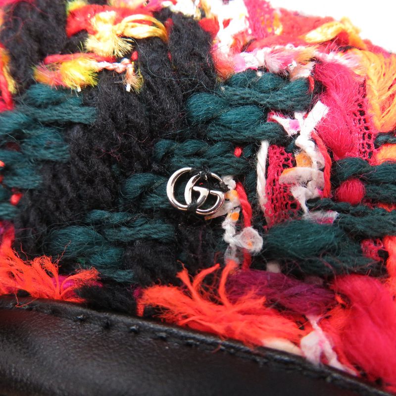 Gucci Tweed Check Beret With Ribbon GG Logo 729140 Wool Nylon Multicolor 1645