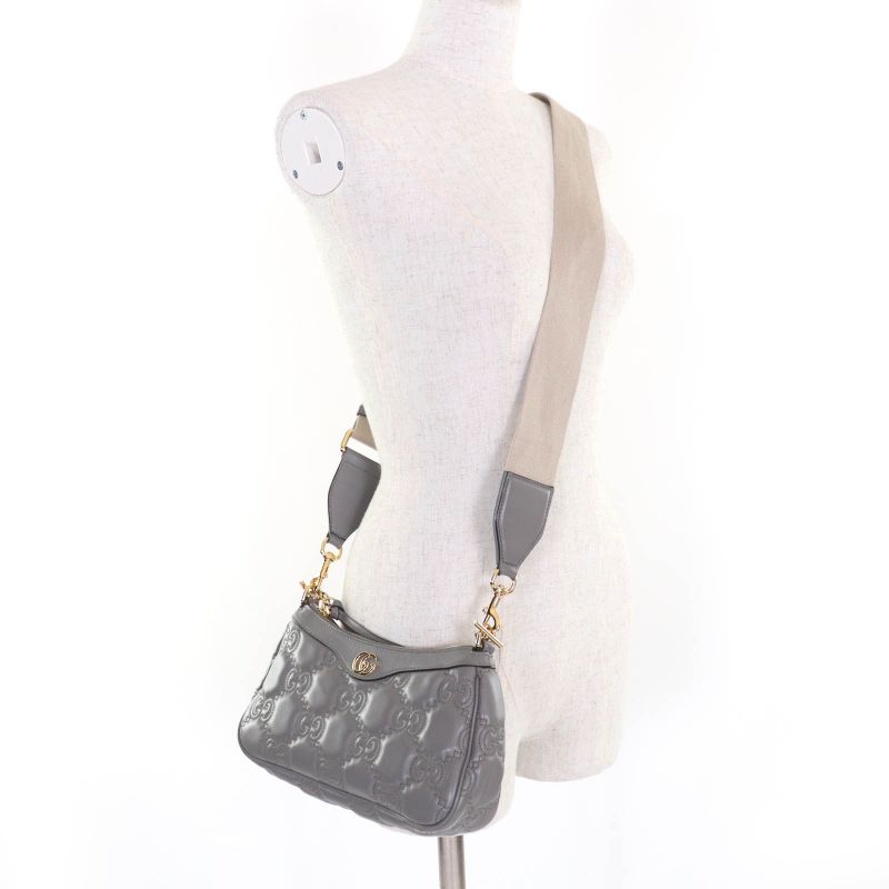 Gucci 735049 Ggmatelasse Leather 2WAY Handbag Shoulder Bag Grey Storage