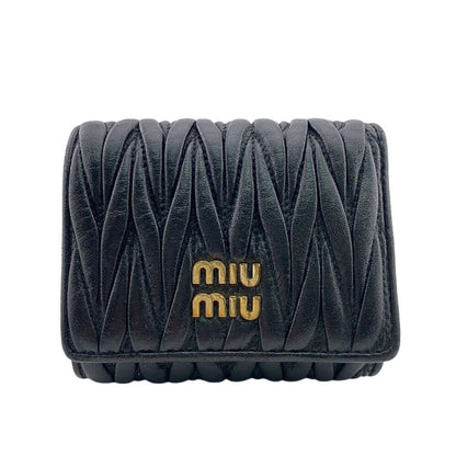 Miu Miu Matelasse Leather Trifold Wallet Black