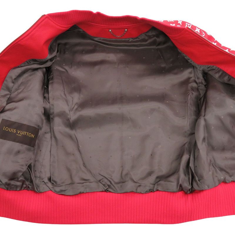 Louis Vuitton X Supreme Collaboration LV Leather Baseball Jacket Monogram Red