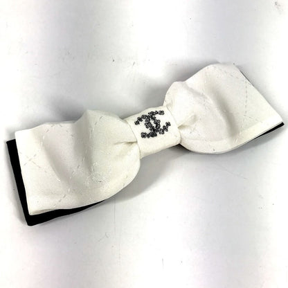 Chanel Barrette CC Logo Ribbon Silk White Hair Accessory Clip