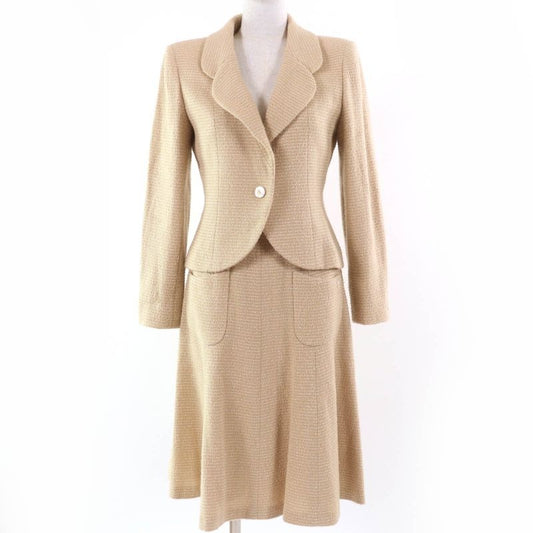 Chanel Vintage 02 C Coco Mark Tweed Jacket And Skirt Set Suit Beige 38