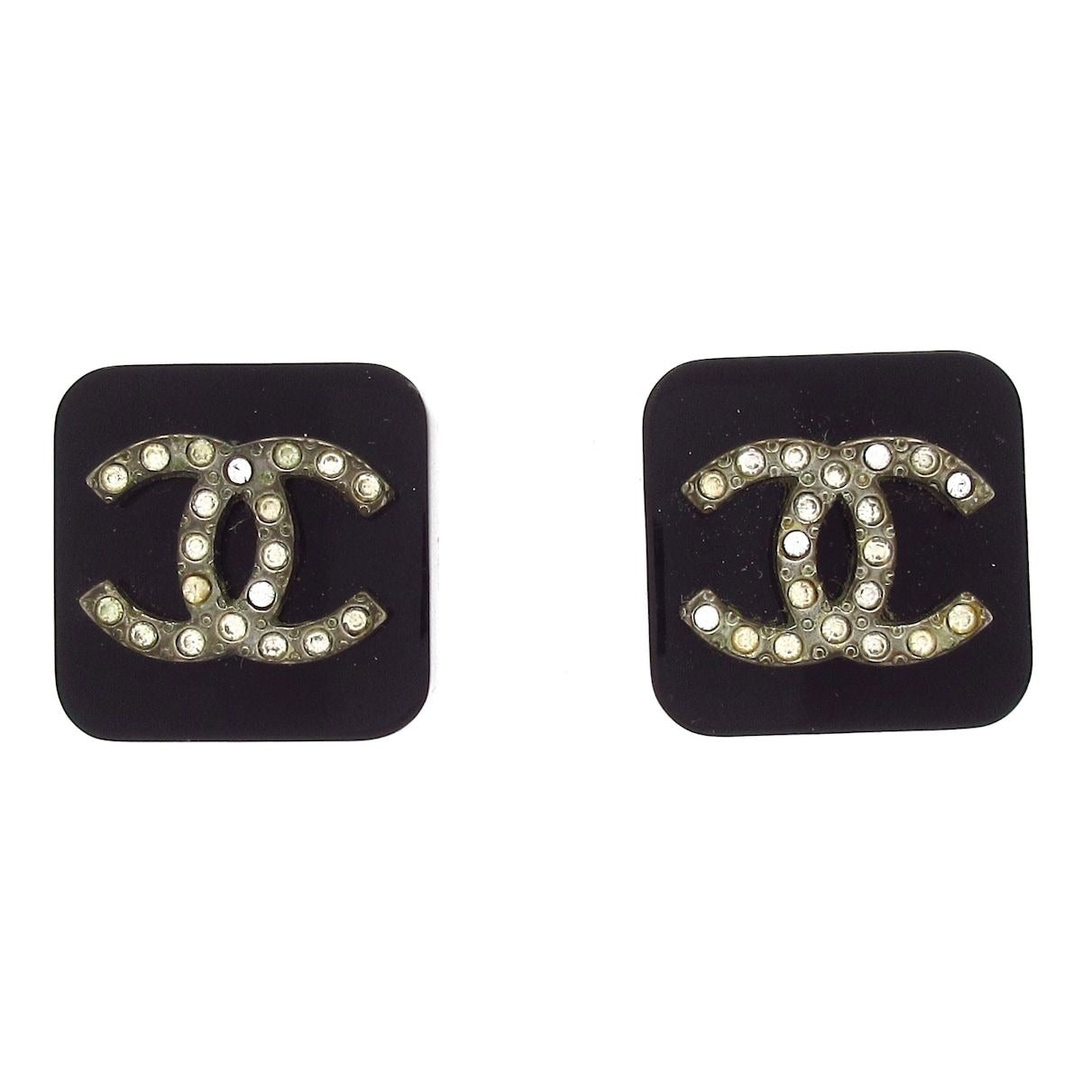 Chanel Earrings Black Gold Clear X