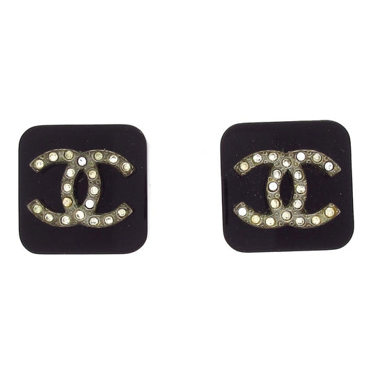 Chanel Earrings Black Gold Clear X