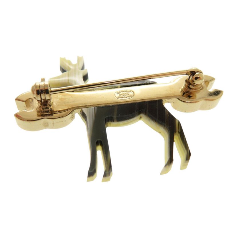 Chanel Reindeer Motif Coco Mark Metal Beige Pink Brooch 0476 Chanel