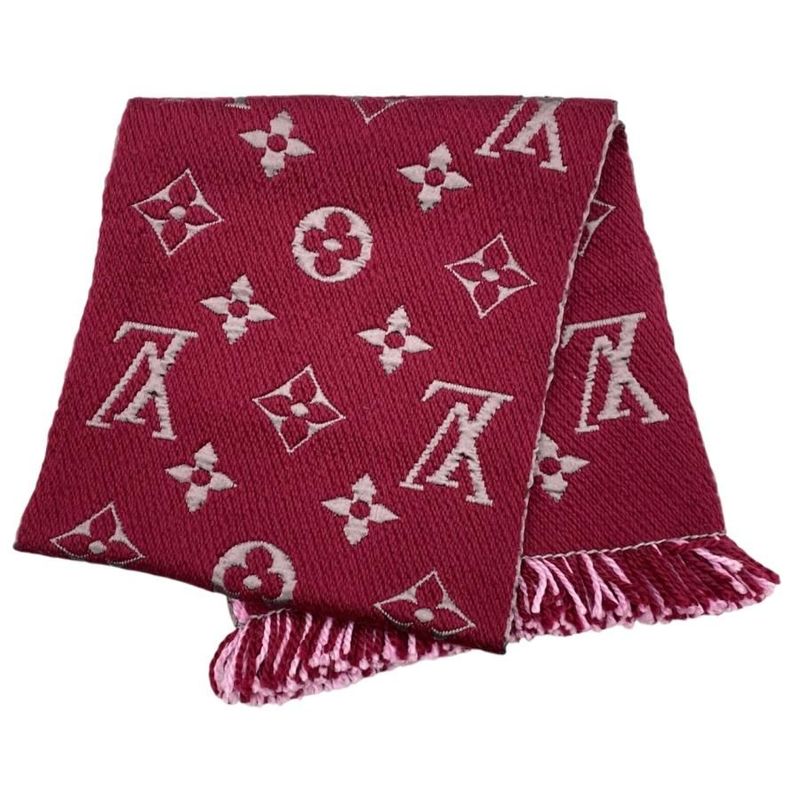 Louis Vuitton Scarf Echarpe Logomania Duo M73887 Monogram Wool Silk Wine Red