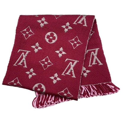 Louis Vuitton Scarf Echarpe Logomania Duo M73887 Monogram Wool Silk Wine Red