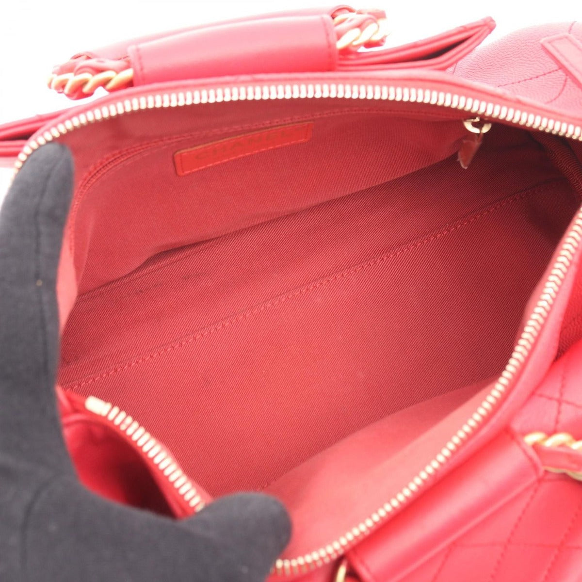 Chanel Shoulder Bag Quilted Red Leather Lambskin Loop Handle 2-Way — view 3