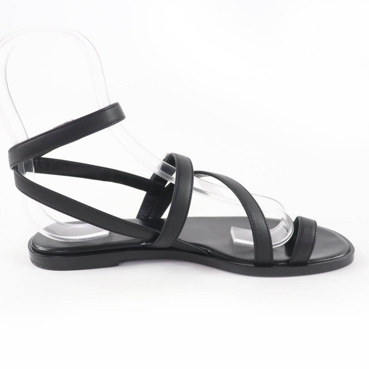 Hermes Armoni Silver Hardware Hhardware Ankle Strap Leather Sandals Black 35 — view 6