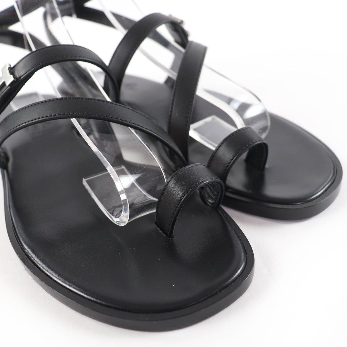 Hermes Armoni Silver Hardware Hhardware Ankle Strap Leather Sandals Black 35 — view 8