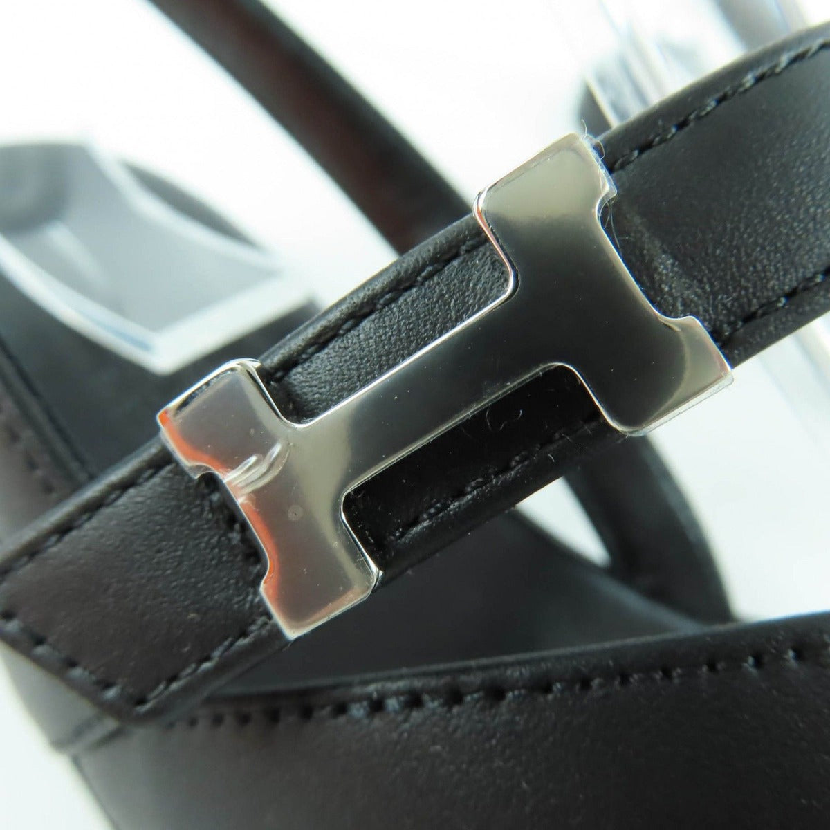 Hermes Armoni Silver Hardware Hhardware Ankle Strap Leather Sandals Black 35 — view 9